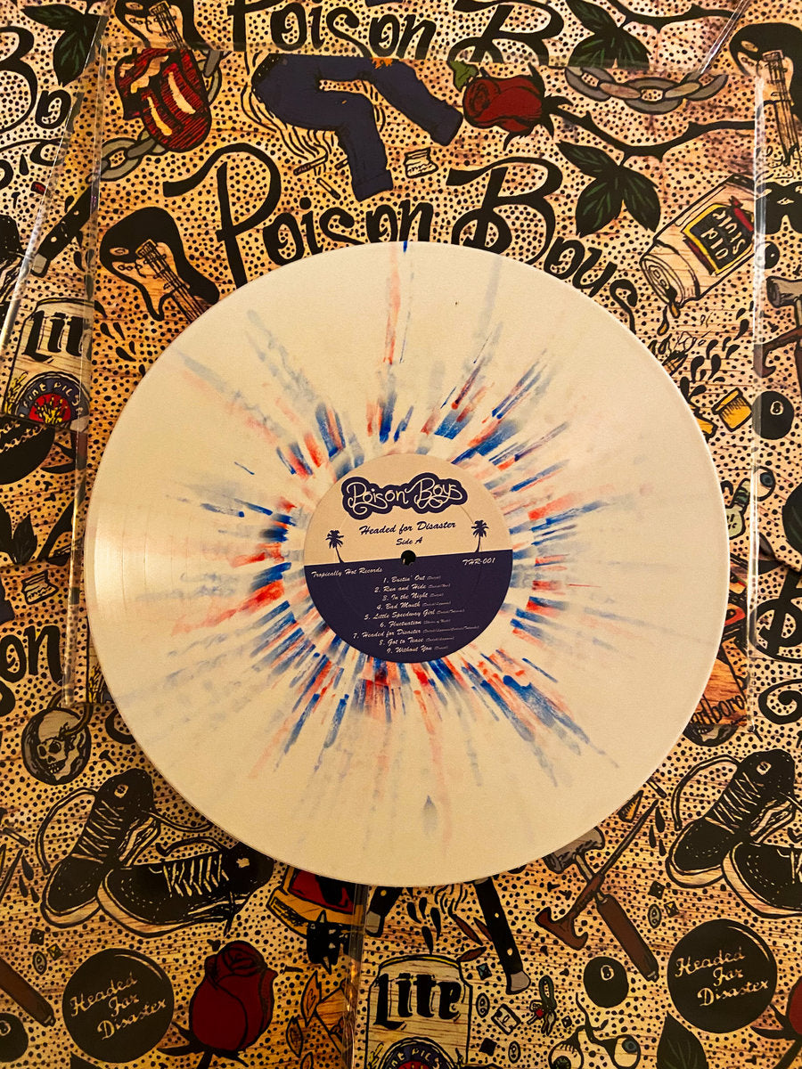 Poison Boys - Headed for Disaster - New LP Record 2023 Tropically Hot White with Blue and Red Splatter Vinyl  - Chicago Punk / Rock & Roll -vinylsuk