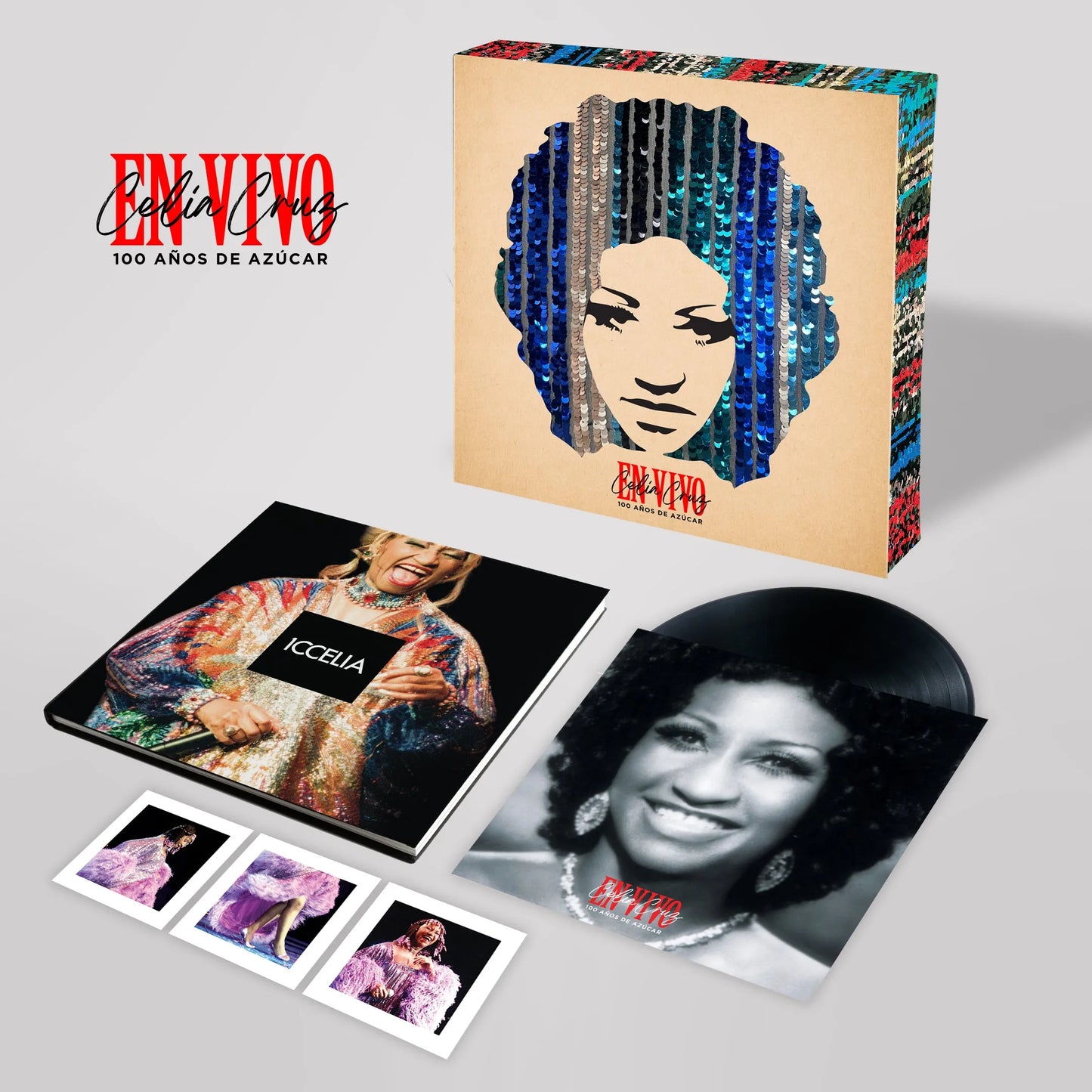 Celia Cruz - En Vivo - 100 Anos de Azucar - New LP Record Box Set 2024 Loud & Live Vinyl,  Authentic Sequin Fabric From Celia's Garment, 100 Page Hard Cover Photobook & Prints - Latin / Salsa -vinylsuk