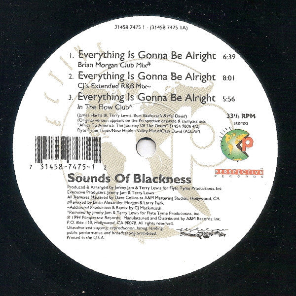 Sounds Of Blackness - Everything Is Gonna Be Alright - New 12" Single Record 1994 Perspective USA Vinyl - House / Garage House -vinylsuk