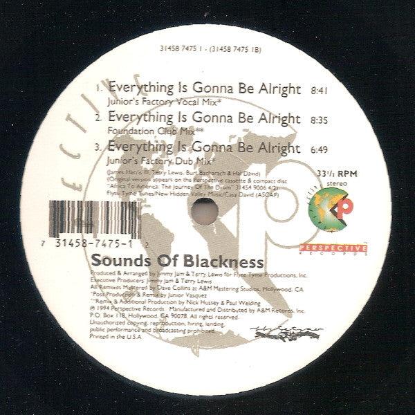 Sounds Of Blackness - Everything Is Gonna Be Alright - New 12" Single Record 1994 Perspective USA Vinyl - House / Garage House -vinylsuk