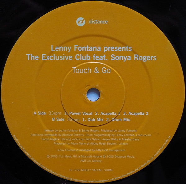 Lenny Fontana Presents The Exclusive Club Feat. Sonya Rogers - Touch & Go - New 12" Single Record 2000 Distance France Vinyl - House / Garage House -vinylsuk