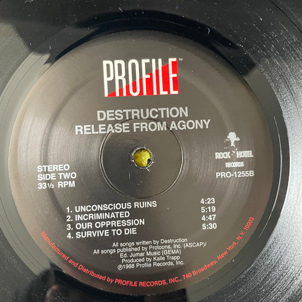 Destruction - Release From Agony (1988) - New LP Record (Opened to verify pressing) 2000's Profile Rock Hotel USA Vinyl - Thrash Metal -vinylsuk