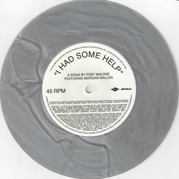 Post Malone Featuring Morgan Wallen - I Had Some Help - New 7" Single Record 2024 Mercury Silver Marbled Vinyl - Country -vinylsuk