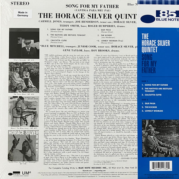 The Horace Silver Quintet - Song For My Father (Cantiga Para Meu Pai)(1964) - New LP Record 2024 Blue Note 180 gram Blue Vinyl - Jazz / Hard Bop / Latin Jazz -vinylsuk