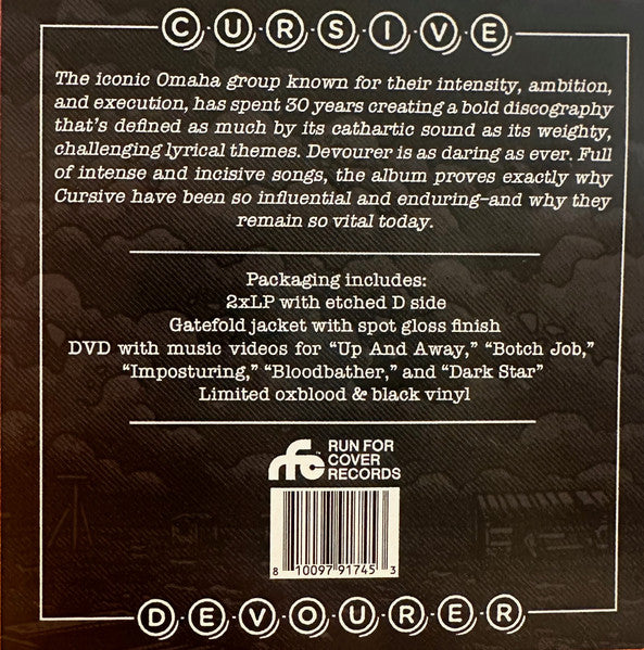 Cursive - Devourer - New 2 LP Record 2024 Run For Cover Oxblood Red / Black with Etched D-Side Vinyl & DVD - Alternative Rock / Post-Hardcore -vinylsuk