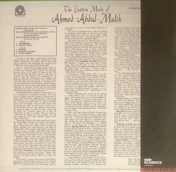 Ahmed Abdul-Malik - The Eastern Moods Of Ahmed Abdul-Malik (1963) - New LP Record 2024 Prestige Craft Recordings Vinyl Me, Please 180 gram Vinyl - Jazz / Fusion / African -vinylsuk