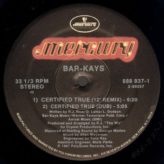 Bar-Kays - Certified True - New 12" Single Record 1987 Mercury Original Press Vinyl with Hype Sticker - Funk / R&B / Disco -vinylsuk