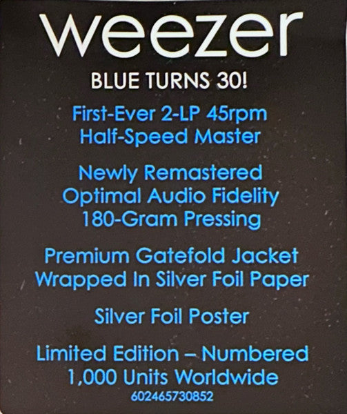 Weezer - Weezer 30 (Blue Album) New 2 LP Record 2024 Geffen 180 gram Half-Speed Mastered Vinyl, LOW Numbered, Foil Poster & Cover - Alternative Rock / Power Pop -vinylsuk