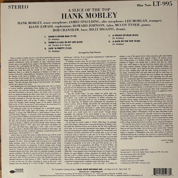 Hank Mobley - A Slice Of The Top (1979) - New LP Record 2024 Blue Note Tone Poet Series Vinyl - Hard Bop -vinylsuk