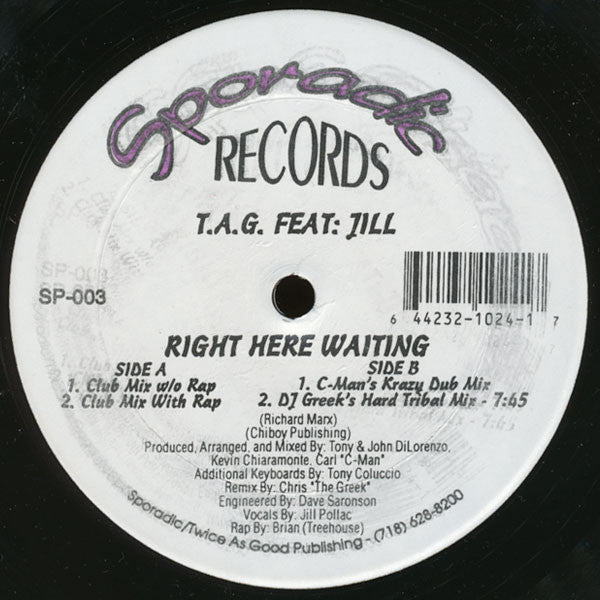 T.A.G. Featuring Jill - Right Here Waiting - New 12" Single Record USA Vinyl - House / Tribal House / Euro House -vinylsuk