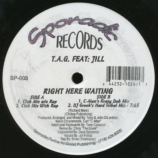 T.A.G. Featuring Jill - Right Here Waiting - New 12" Single Record USA Vinyl - House / Tribal House / Euro House -vinylsuk