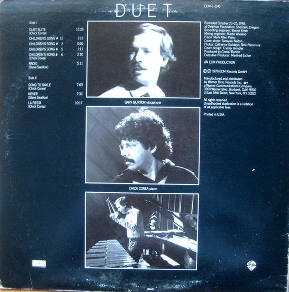 Gary Burton / Chick Corea - Duet - New LP Record 1979 ECM USA Original Vinyl - Jazz / Post Bop / Contemporary Jazz -vinylsuk